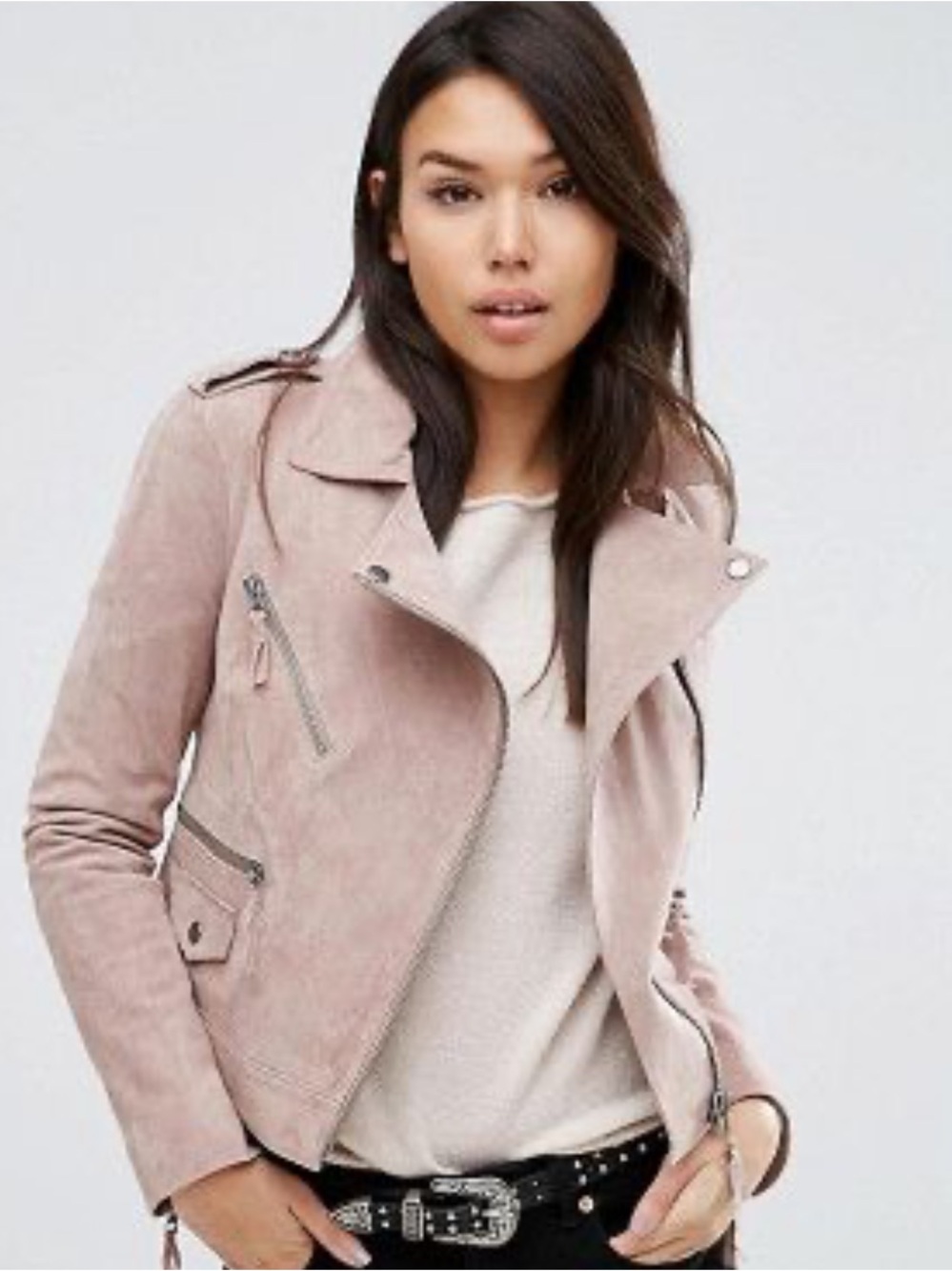 Genuine Suede ASOS Leather Moto Biker Jacket in Dusty Mauve Large